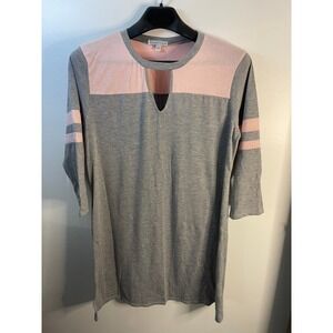 moa moa womens gray pink nightgown tee split neckline 3/4 sleeve‎ size XL